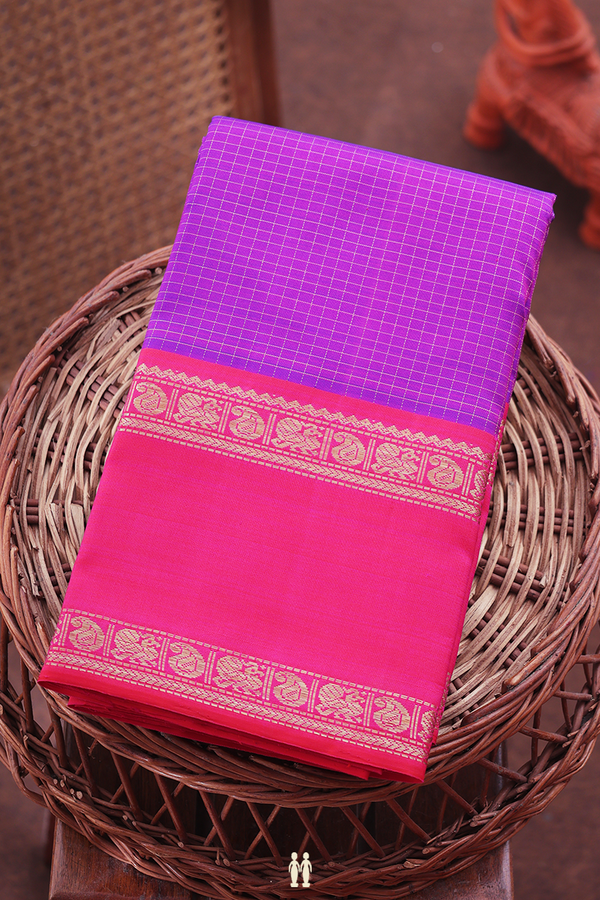 Kanchipuram Silk Saree In Purple With Checks Design