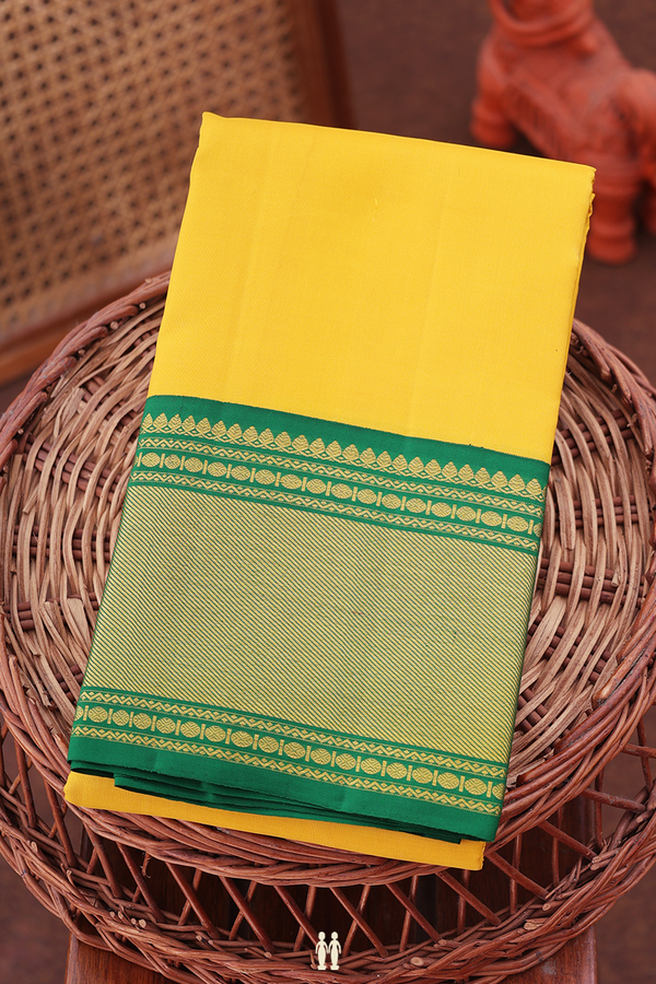 Kanchipuram Silk Saree In Honey Yellow With Contrast Border