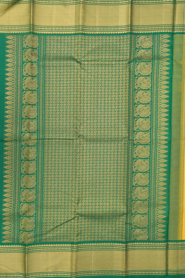 Kanchipuram Silk Saree In Honey Yellow With Contrast Border