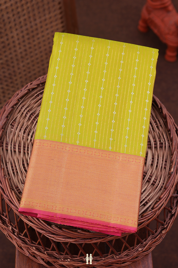 Kanchipuram Silk Saree In Olive Yellow With Stripes Design