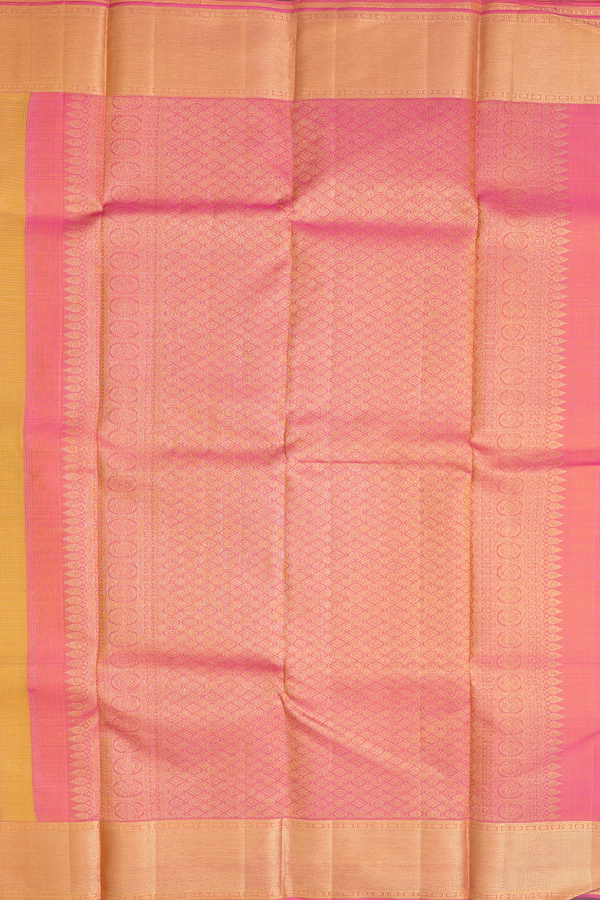 Kanchipuram Silk Saree In Olive Yellow With Stripes Design
