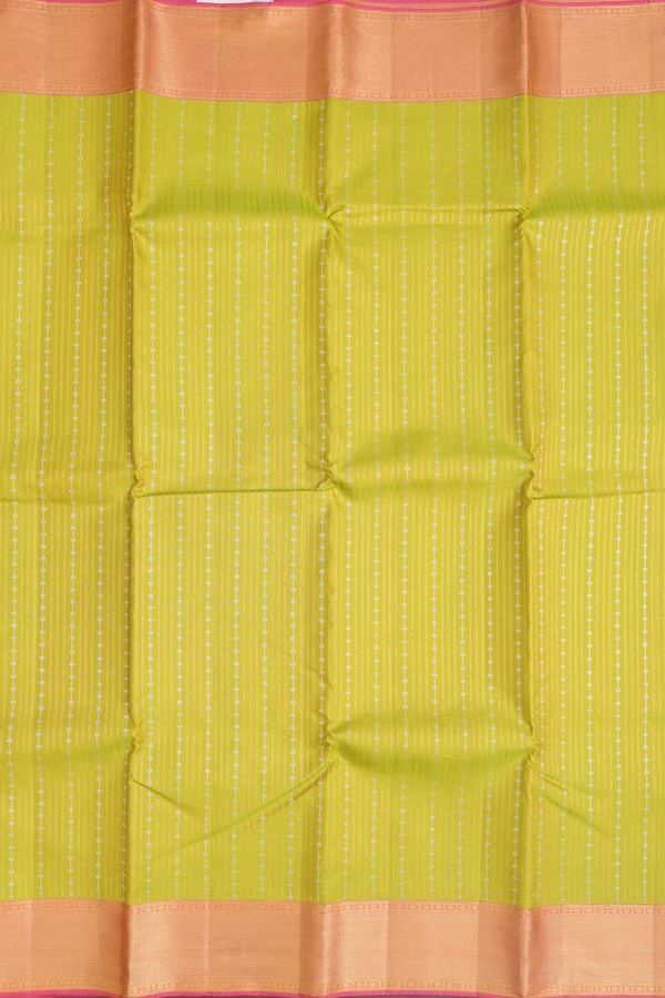 Kanchipuram Silk Saree In Olive Yellow With Stripes Design
