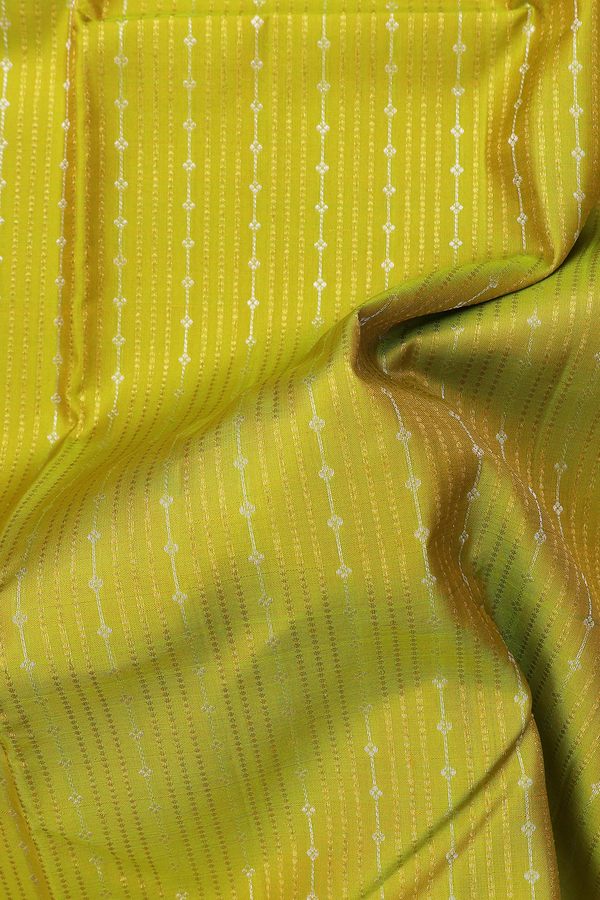 Kanchipuram Silk Saree In Olive Yellow With Stripes Design