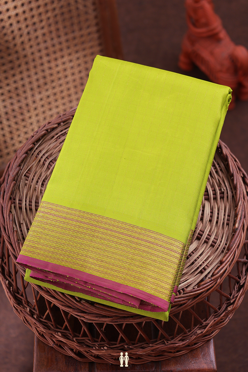 Kanchipuram Silk Saree In Pear Green With Stripes Design