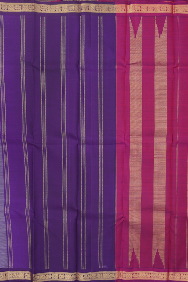 Kanchipuram Silk Saree In Lavender With Ganga Jamuna Border