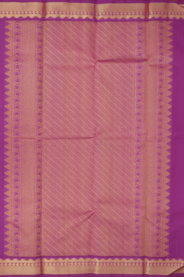 Kanchipuram Silk Saree In Saffron Yellow With Contrast Border