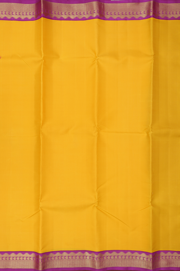 Kanchipuram Silk Saree In Saffron Yellow With Contrast Border
