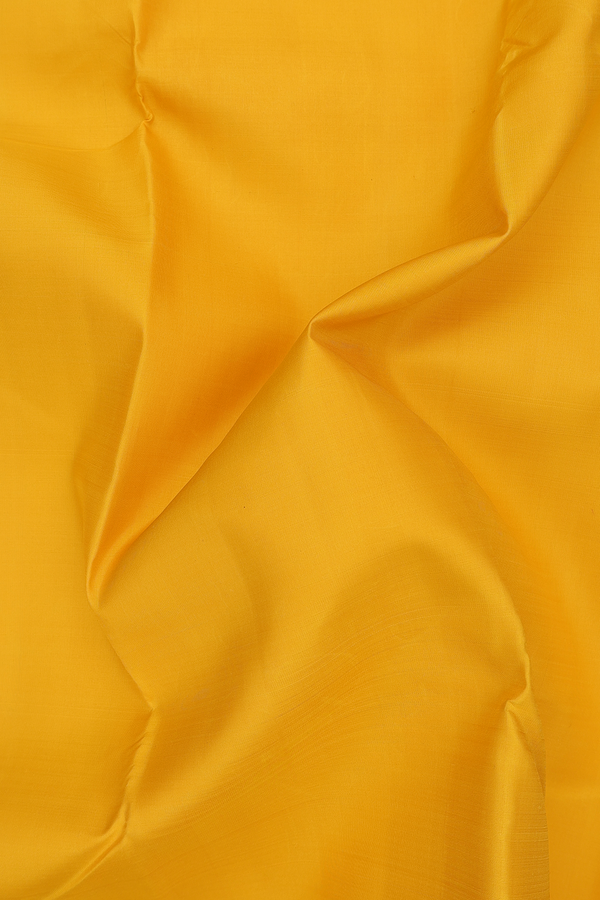 Kanchipuram Silk Saree In Saffron Yellow With Contrast Border
