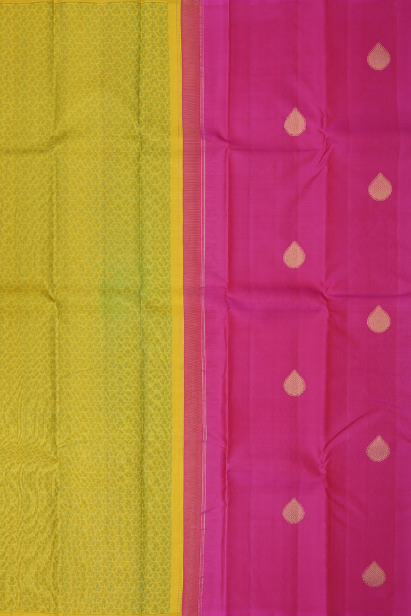 Kanchipuram Silk Saree In Yellow And Pink With Half And Half