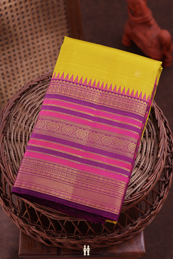Kanchipuram Silk Saree In Sunflower Yellow With Zari Buttas