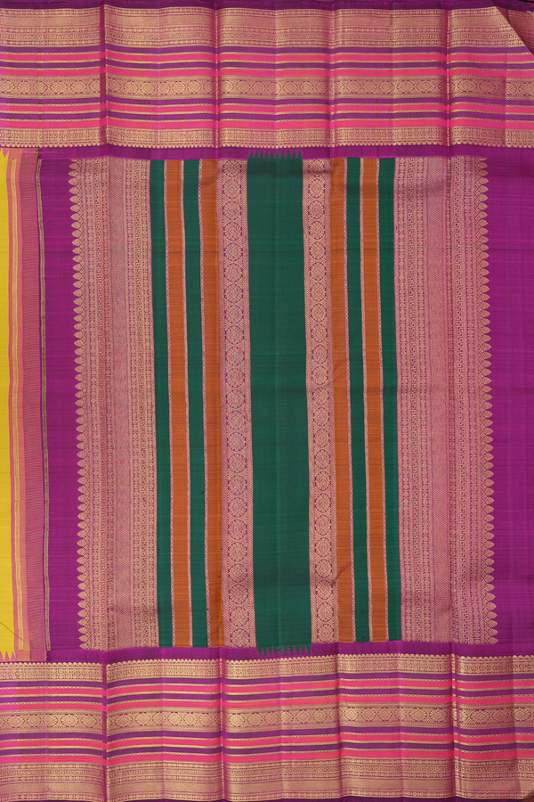 Kanchipuram Silk Saree In Sunflower Yellow With Zari Buttas
