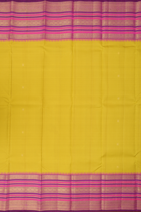 Kanchipuram Silk Saree In Sunflower Yellow With Zari Buttas