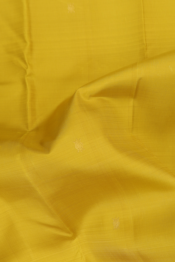 Kanchipuram Silk Saree In Sunflower Yellow With Zari Buttas