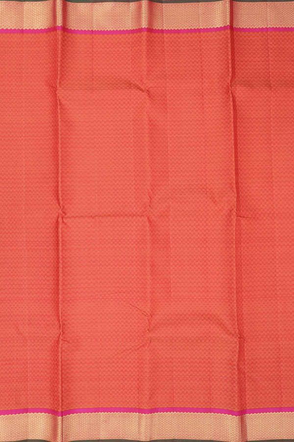 Kanchipuram Silk Saree In Orange With Paai Madippu Kattam Design