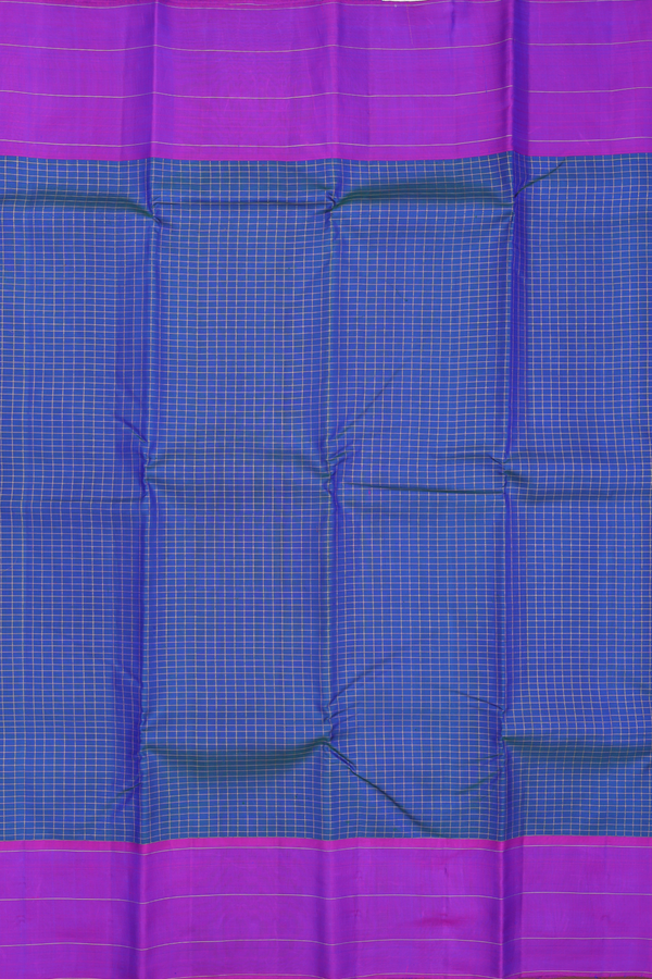 Kanchipuram Silk Saree In Capri Blue With Checks Design