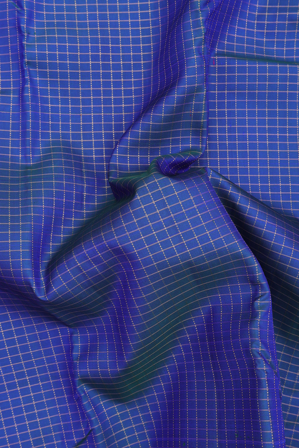 Kanchipuram Silk Saree In Capri Blue With Checks Design