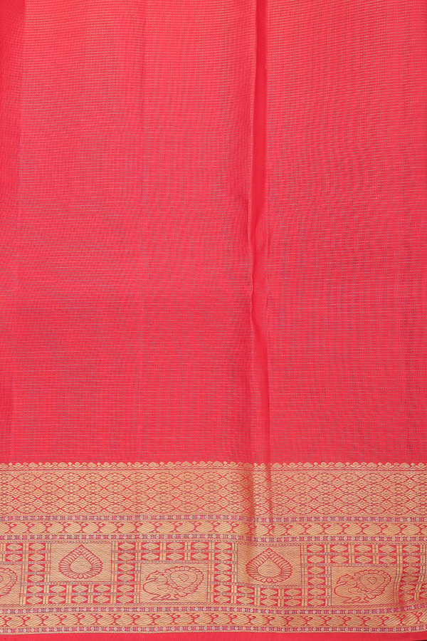 Kanchipuram Silk Saree In Coral Orange With Stripes Along Buttas