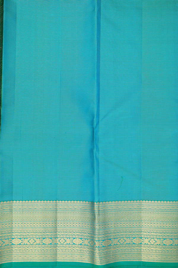 Kanchipuram Silk Saree In Peacock Blue With Stripes Design