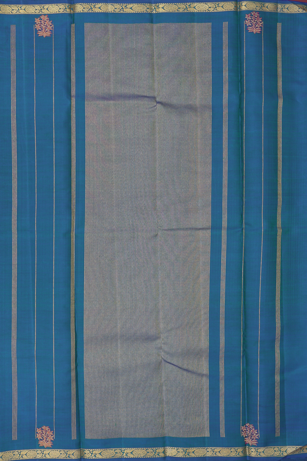 Kanchipuram Silk Saree In Prussian Blue With Zari Border