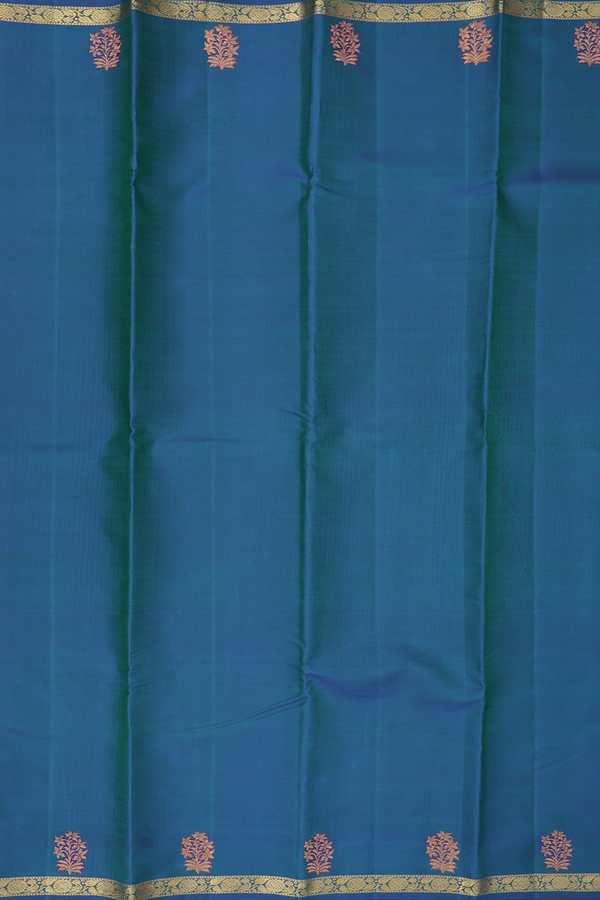 Kanchipuram Silk Saree In Prussian Blue With Zari Border