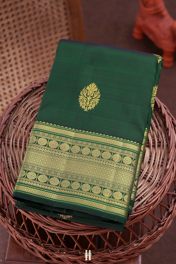 Kanchipuram Silk Saree In Forest Green With Zari Buttas