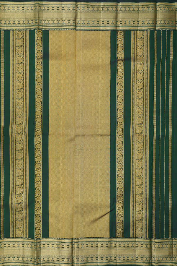 Kanchipuram Silk Saree In Forest Green With Zari Buttas