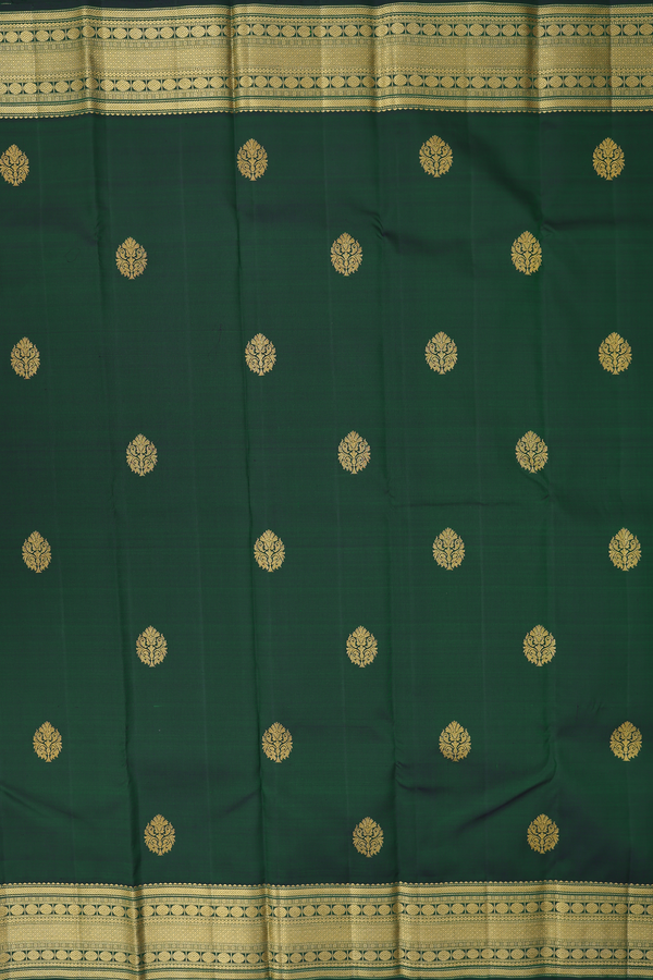 Kanchipuram Silk Saree In Forest Green With Zari Buttas