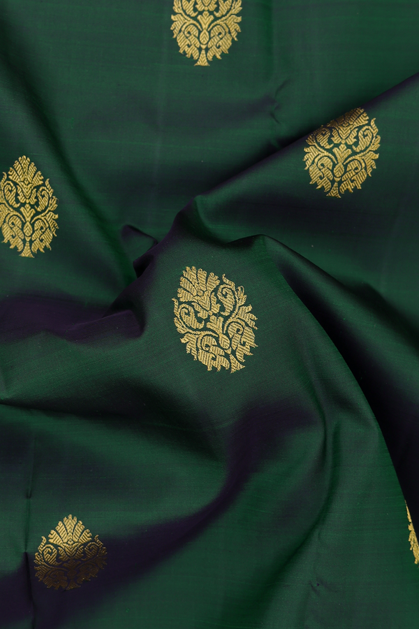 Kanchipuram Silk Saree In Forest Green With Zari Buttas