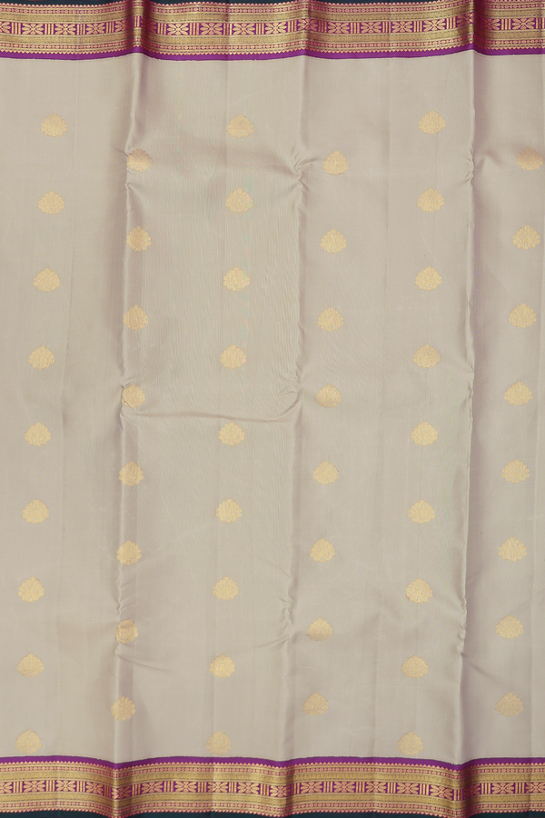 Kanchipuram Silk Saree In Dusty Khaki With Zari Buttas