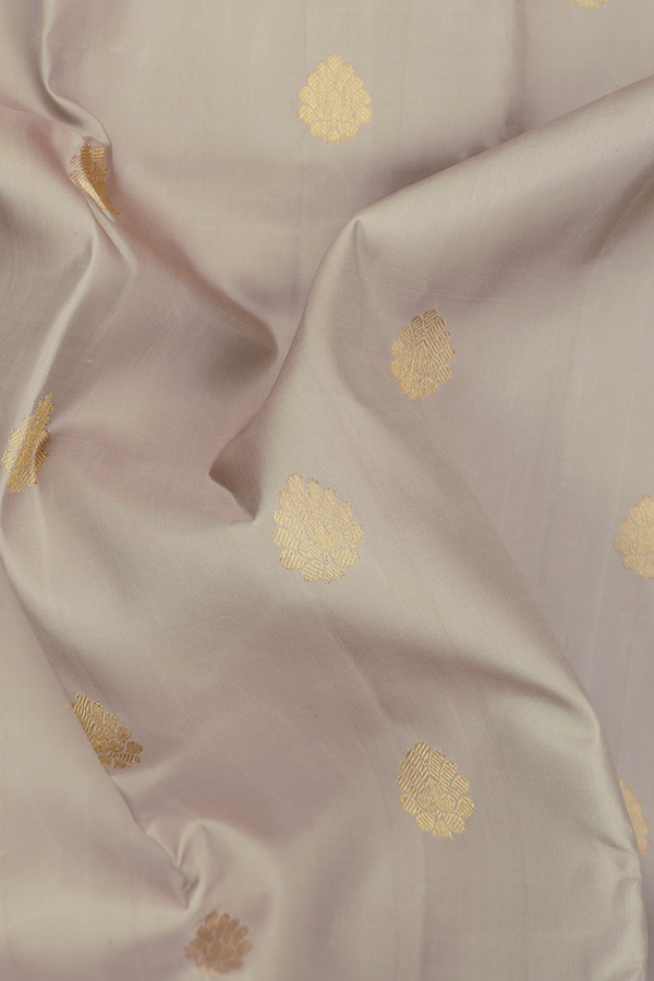 Kanchipuram Silk Saree In Dusty Khaki With Zari Buttas