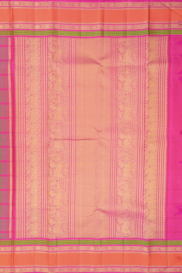 Kanchipuram Silk Saree In Jade Green With Checks Design