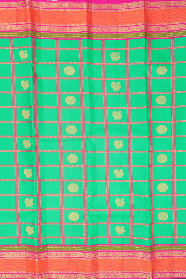 Kanchipuram Silk Saree In Jade Green With Checks Design