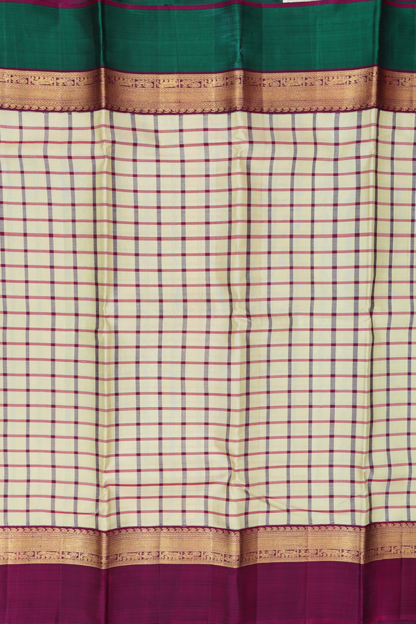 Kanchipuram Silk Saree In Beige With Checks Design