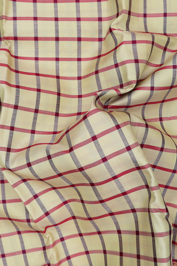 Kanchipuram Silk Saree In Beige With Checks Design