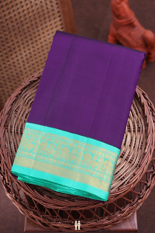 Kanchipuram Silk Saree In Royal Purple With Contrast Border