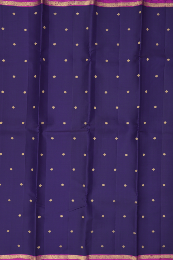Kanchipuram Silk Saree In Navy Blue With Zari Buttis