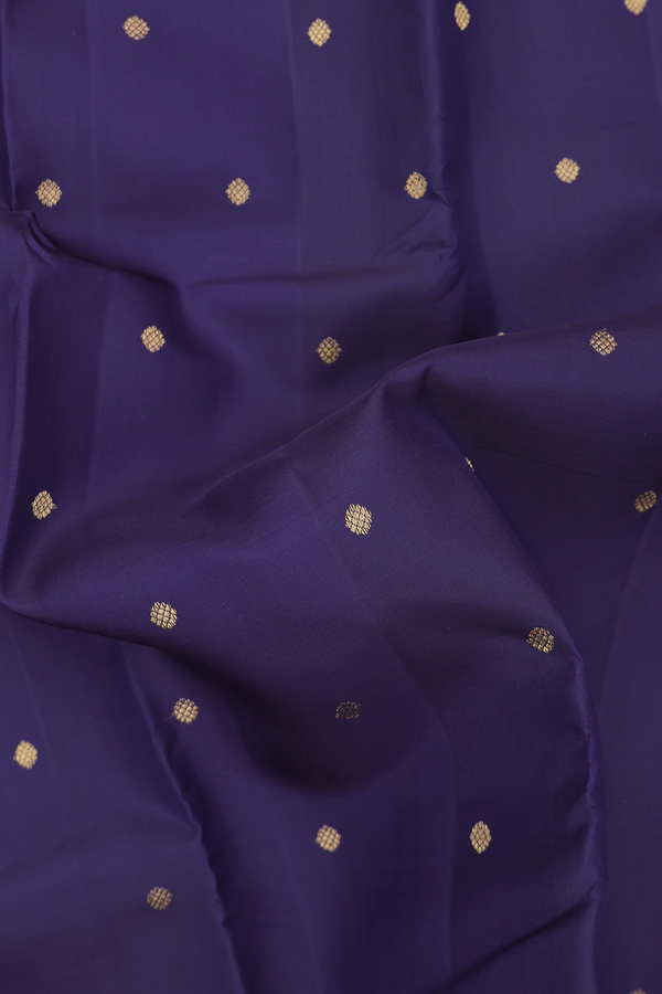 Kanchipuram Silk Saree In Navy Blue With Zari Buttis