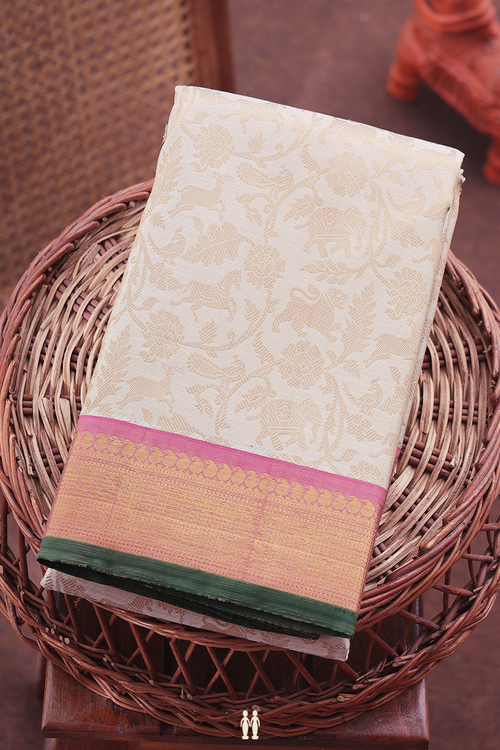 Kanchipuram Silk Saree In Light Brown With Vanasingaram Design