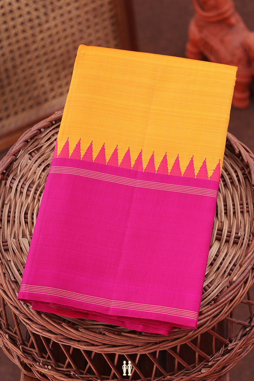 Kanchipuram Silk Saree In Orange With Contrast Border
