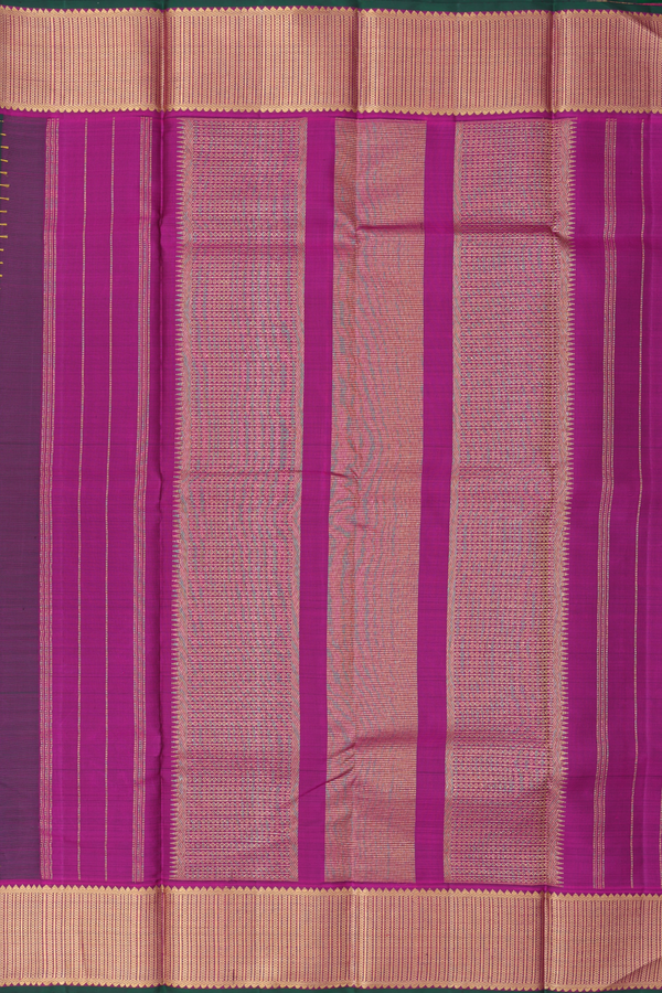 Kanchipuram Silk Saree In Forest Green With Checks Design