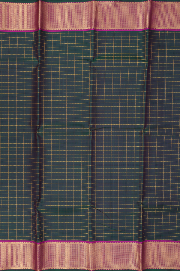 Kanchipuram Silk Saree In Forest Green With Checks Design