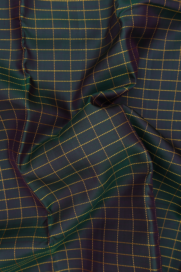 Kanchipuram Silk Saree In Forest Green With Checks Design