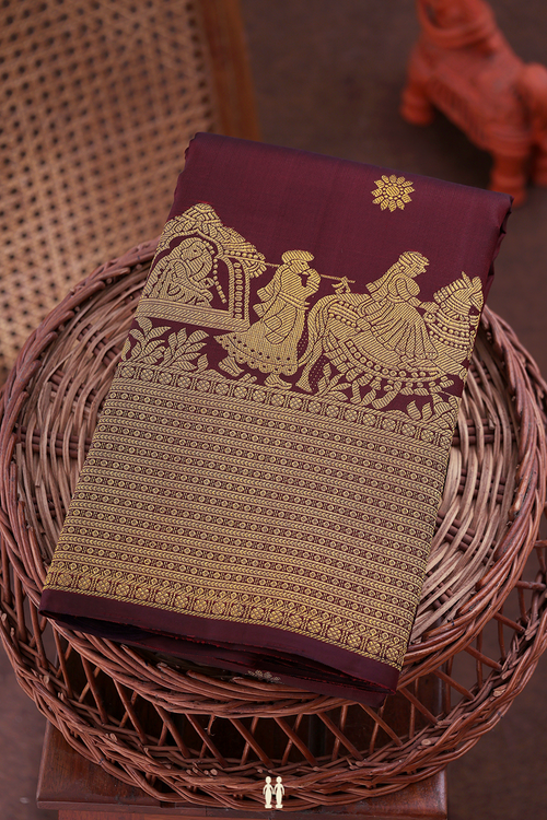 Kanchipuram Silk Saree In Berry Red With Peacock Buttas