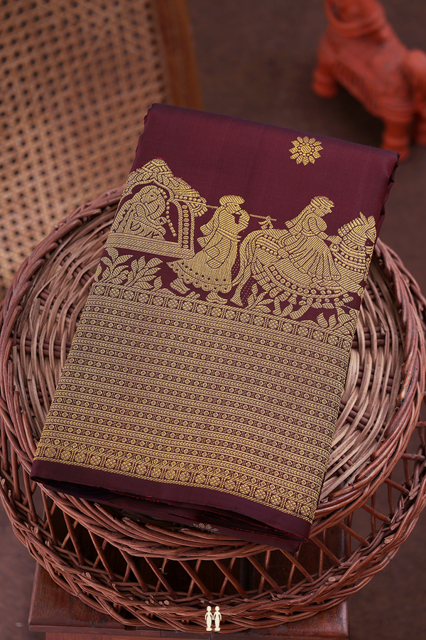 Kanchipuram Silk Saree In Berry Red With Peacock Buttas