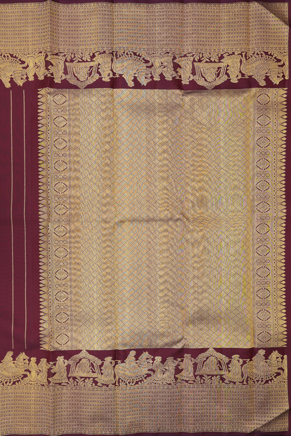 Kanchipuram Silk Saree In Berry Red With Peacock Buttas