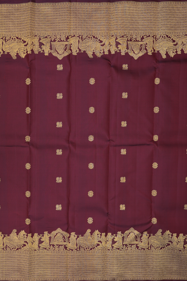 Kanchipuram Silk Saree In Berry Red With Peacock Buttas