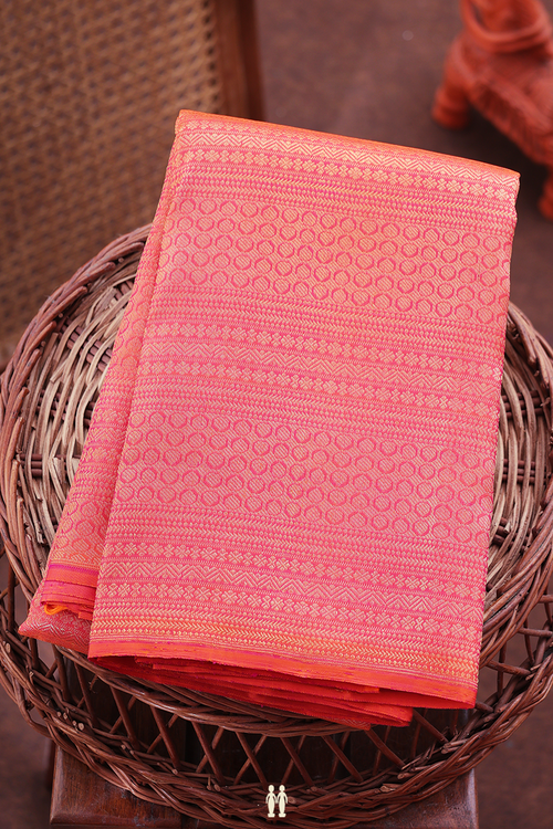 Kanchipuram Silk Saree In Coral Pink With Brocade Design