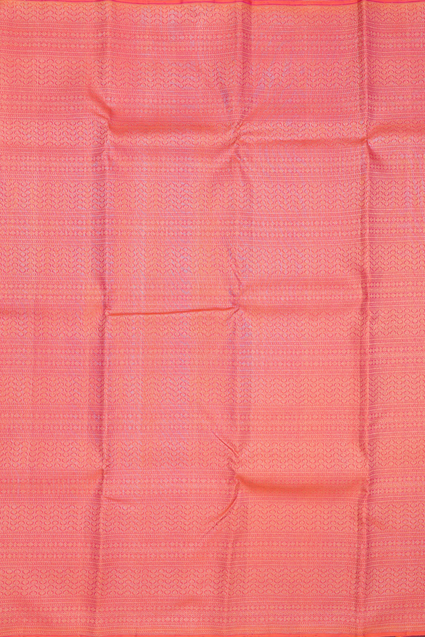 Kanchipuram Silk Saree In Coral Pink With Brocade Design