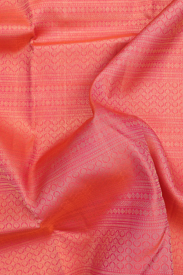 Kanchipuram Silk Saree In Coral Pink With Brocade Design