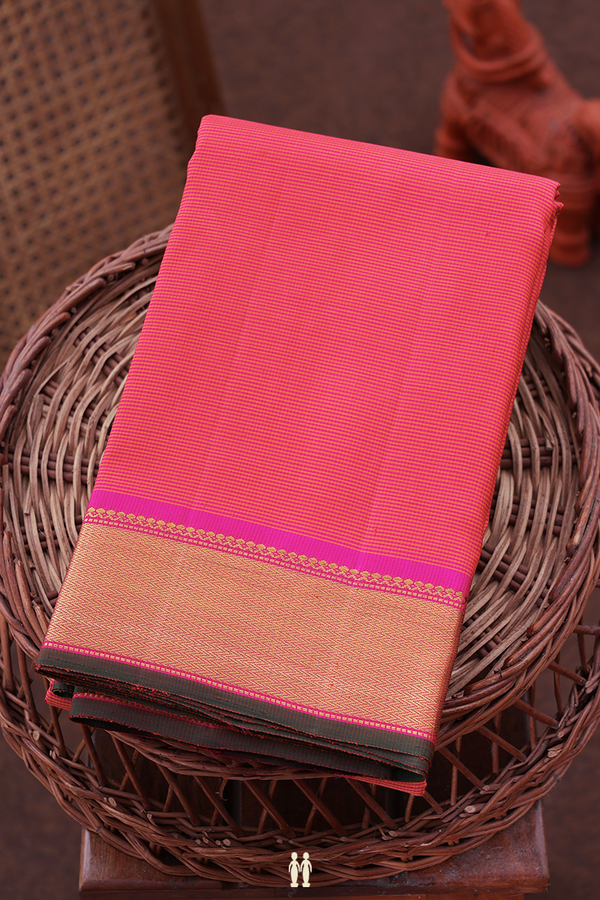 Kanchipuram Silk Saree In Orange And Magenta With Checks Design